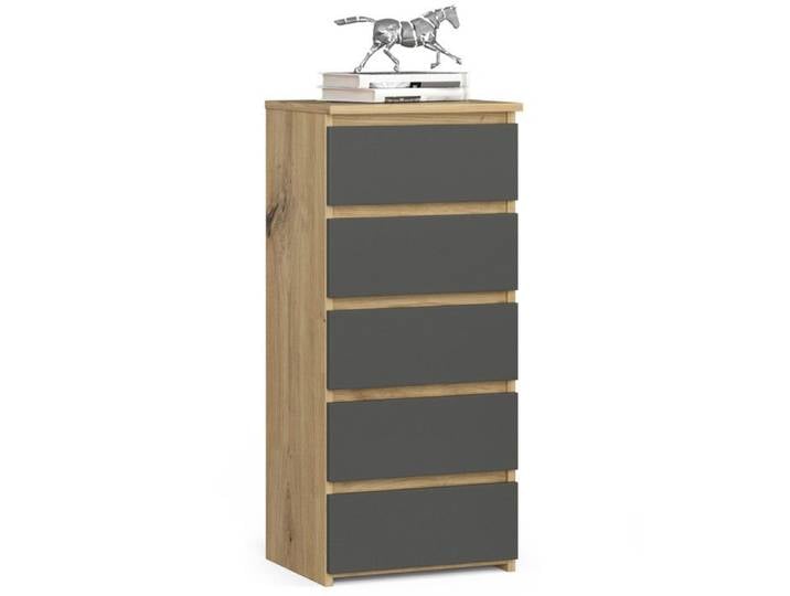 Commode AKORD CL5 Chêne Artisan 40 cm 5 tiroirs façade Gris Graphite 40x35x92 cm