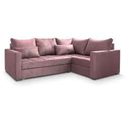 ECKSOFA LIRENO R-S Rosa Plüsch-Stoff mit Schlaffunktion