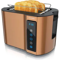 Arendo Toaster Edelstahl 2-Scheiben Kurzschlitz, Brötchenaufsatz, Touchpanel, Display mit Restzeitanzeige, Toaster, Kupfer