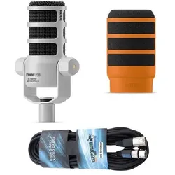 RØDE Mikrofon Podmic USB Weiss mit WS14O Popschutz Orange und Kabel, Mikrofon