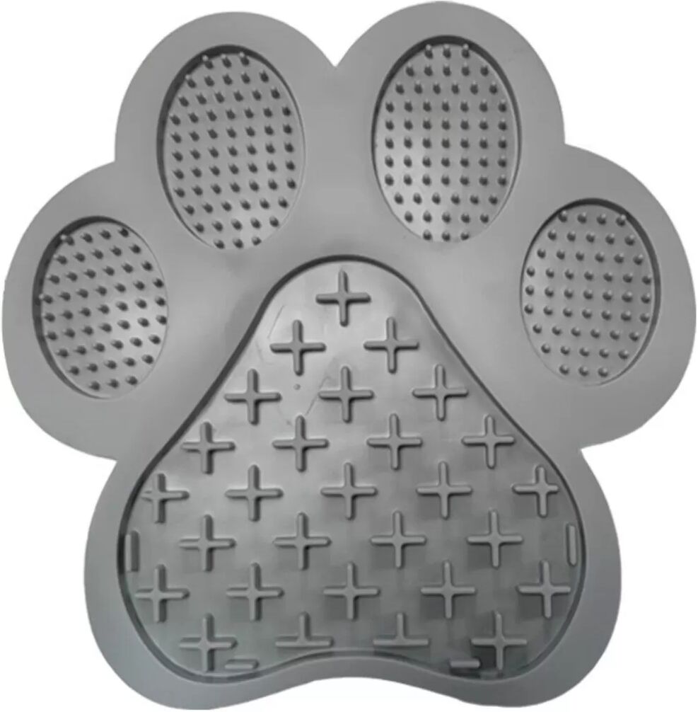 INF Haustier-Silikon-Leckmatte – Anti-Erstickungs Slow Feeder mit Saugnäpfen, Pfotenform, 18cm x 18cm x 1.2cm Grau