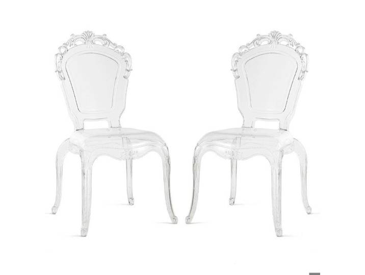 Lot de 2 chaises en polycarbonate transparent design baroque revisité idéales pour espaces élégants – Maya/Transparent