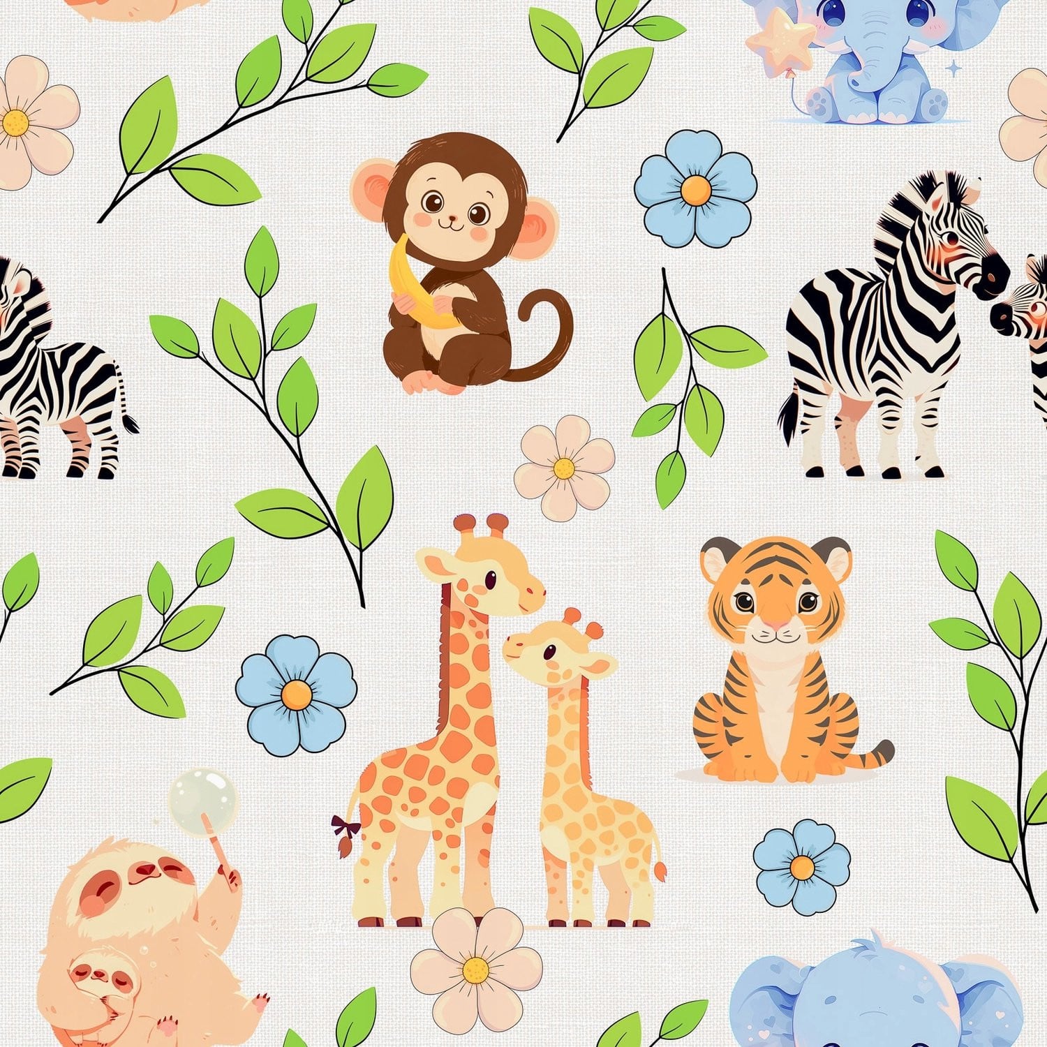Merkloos Safari Dschungel Gordijn, Multicolour, Velvet, Breedte: 150 cm, Hoogte: 130 cm, Halfverduisterend