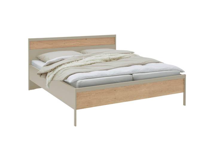 Dieter Knoll Bett, Eichefarben, Champagner, Holz, Holzwerkstoff, Eiche, teilmassiv, 180x200 cm, ISO 9001, Schlafzimmer, Bett, Doppelbetten
