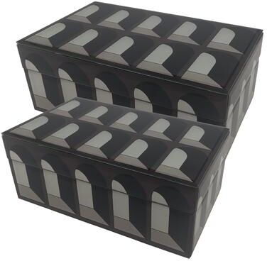 "Sagebrook Home Glass and MDF Arch Doorway Boxes, Elegant Black and White, Perfect for Chic Home Decor, Set of 2 - 11"" x 7"" x 4"""