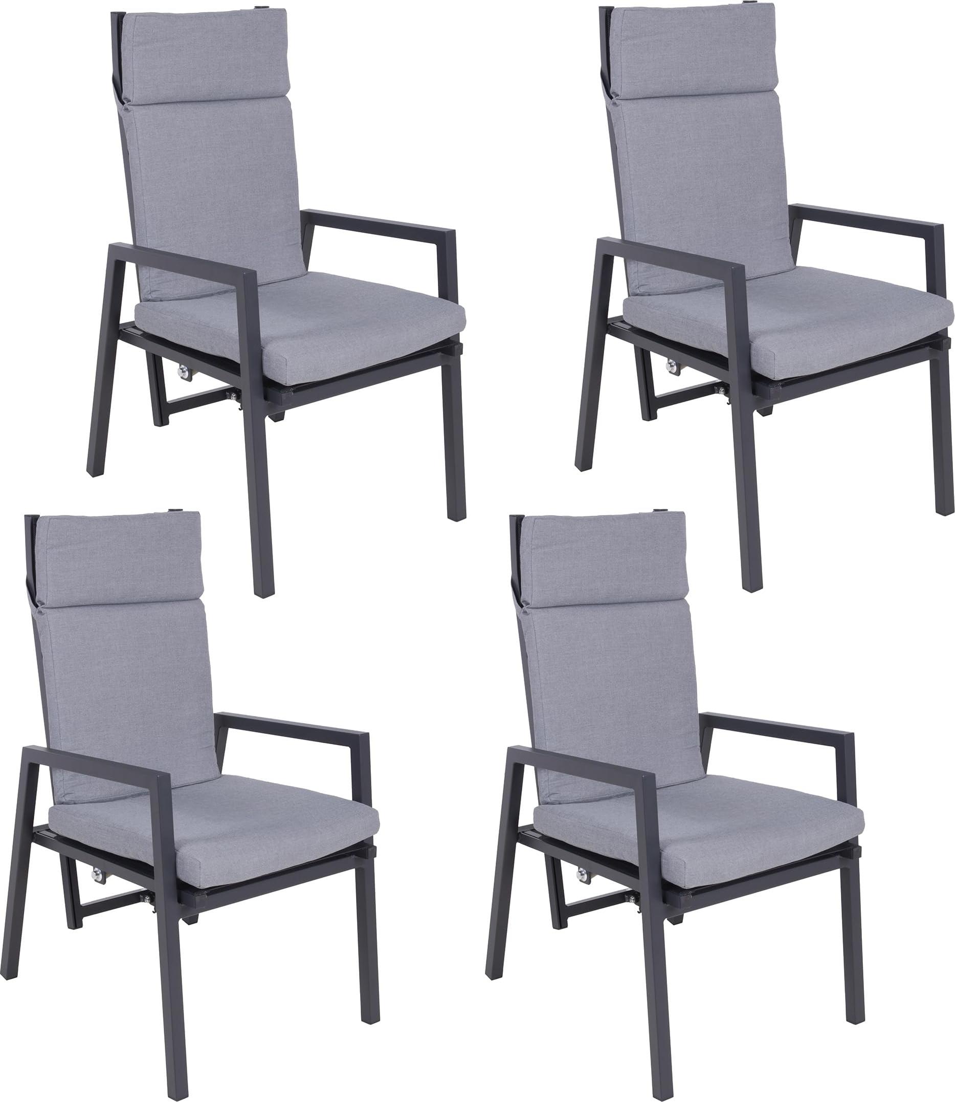 Gartenstuhl 4er Set JULE - Kunststoff, mit Kissen, Schwarz | Gartenstühle Wetterfest Essstühle Outdoor Terrasse