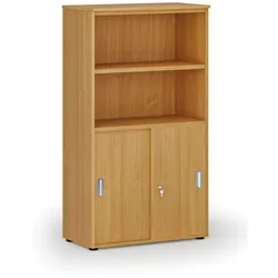 Büro-Kombischrank PRIMO WOOD, Schiebetür auf 2 Etagen, 800 x 420 x 1434 mm, Buche