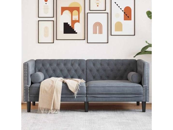 ZQQLVOO Sofa Dunkelgrau 174 x 74,5 x 70,5 cm Samt Chesterfield Design, Gerollte Arme, Knopfheftungen, Schaumfüllung, Einfache Montage