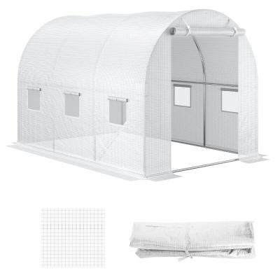 OKWISH Gewächshaus Ersatzabdeckung 300x200x200 cm Transparent+Weiß mit 24 Rollfenstern Reißverschluss Tür UV beständig reißfest Folie nur ohne Gestell