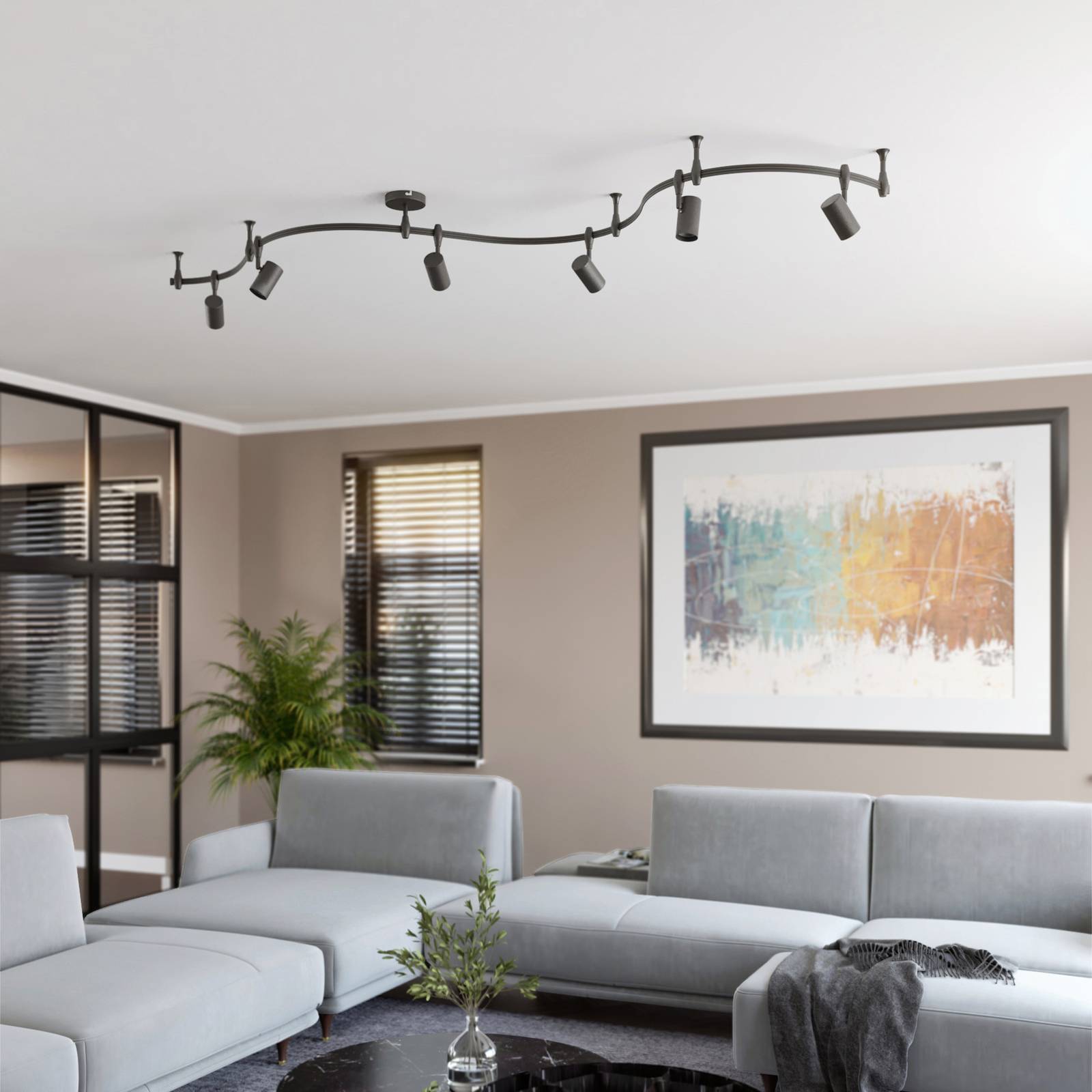 Lindby Schienensystem Delila, schwarz, flexibel einsetzbar Delila Lindby, dimmbar, schwarz, für Wohn- / Esszimmer, Metall, Modern