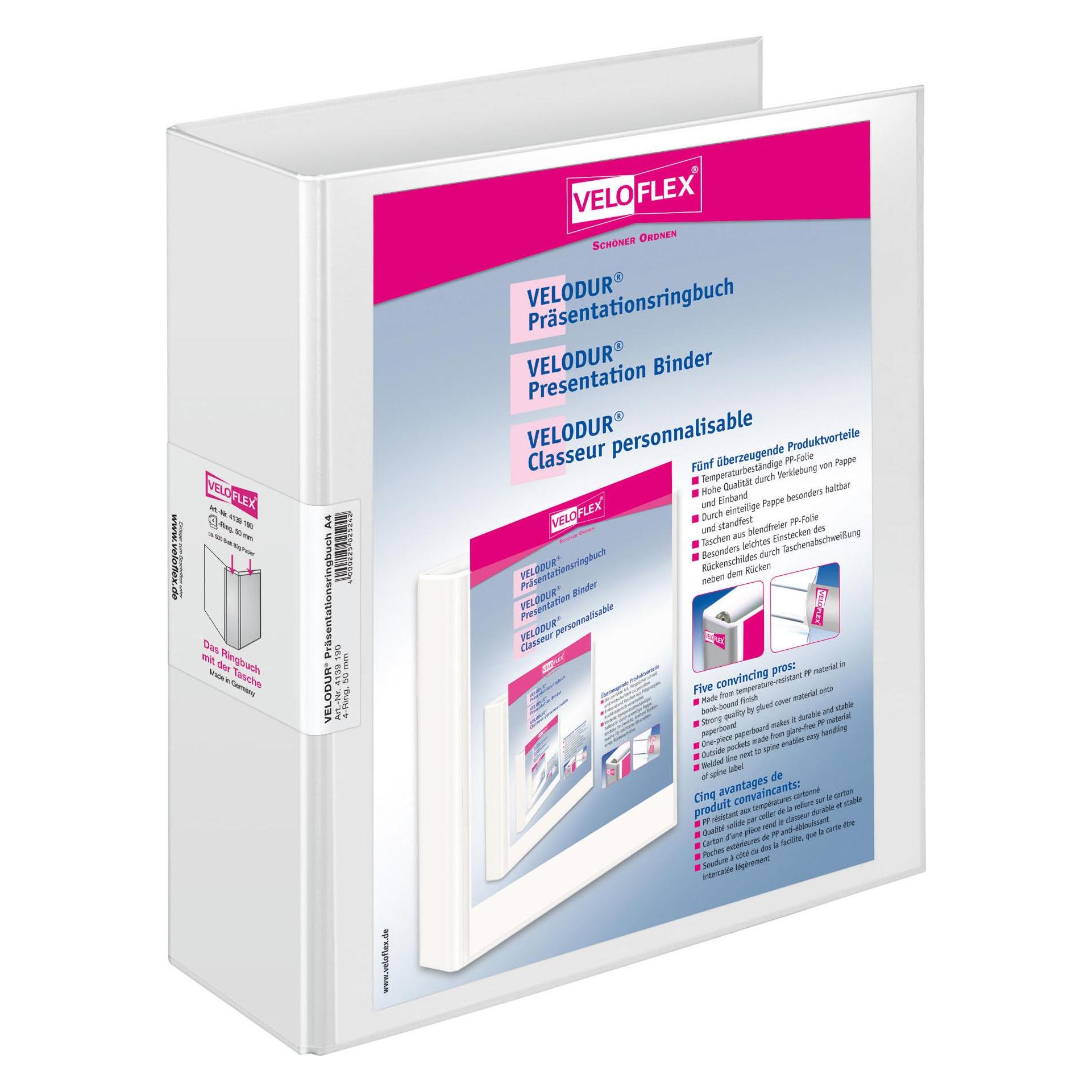 Veloflex Präsentationsringbuch 4D-Mechanik VELODUR, A4, Karton PP (A4, 70 mm, 1 Stk.) (4139190)