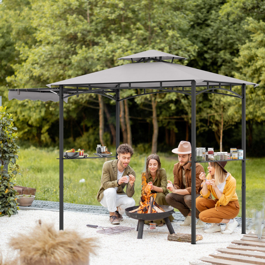 casart 318 X 153 Cm Grill Gazebo W/ Side Awning Outdoor Barbecue Canopy Tent-Coffee Grey 318cm W X 153cm D X 250cm H