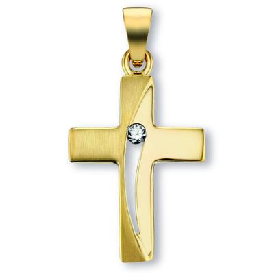 Kreuzkette ONE ELEMENT "Halskette - Kreuzkette mit Zirkonia Kreuz und Anhänger aus 333", gold, Halsketten, Damen, Gelbgold 333, Kreuzkette, Dezente Symbolik – stilvoller Begleiter für jeden Anlass