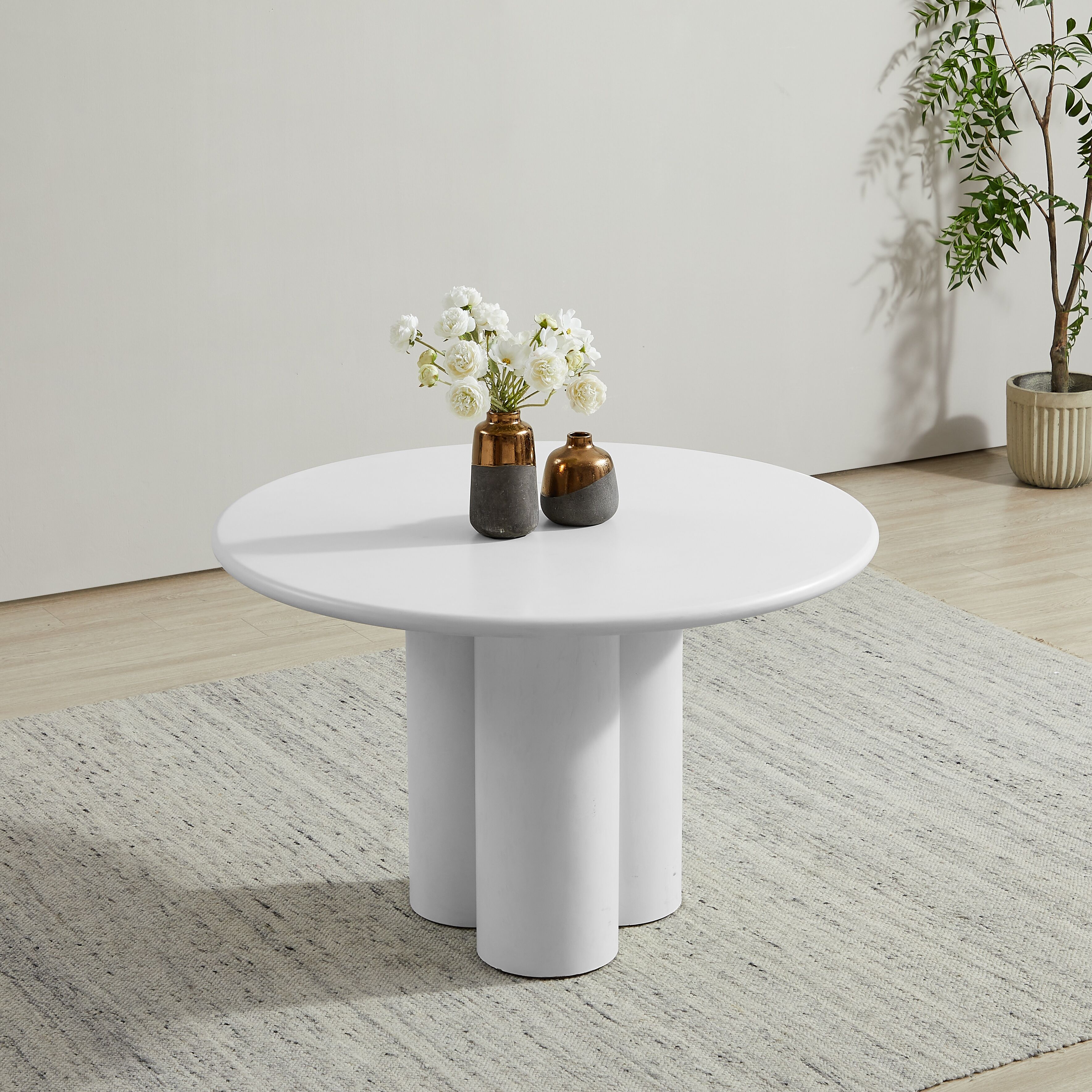 Esstisch OTTO HOME "Josselin", weiß (weiß, weiß), B:120cm H:76cm T:120cm, Tische, Esstisch, Industrial Look mit Zement-Optik, organischem Gestell