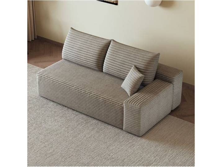 ULEVR Canapé modulable 2 places angle droit en tissu corduroy camel livré monté