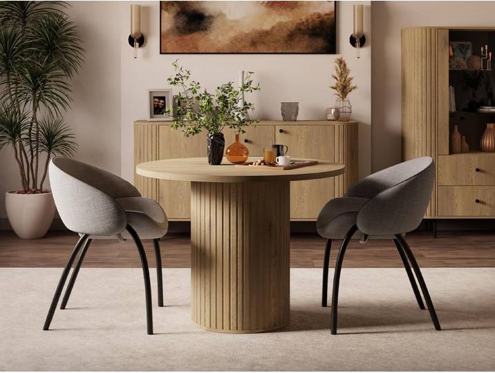 Compleo Esstisch ZANTO Ausziehtisch mit runder Platte und stabilem Zentralgestell, 100–188 cm, Eiche Cremona, 28-mm-Platte, familienfreundlich