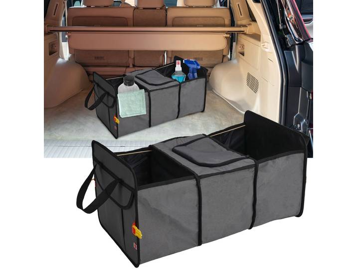 Kofferraumtasche mit Kühlfach, grau, mit 3 Fächern, faltbar