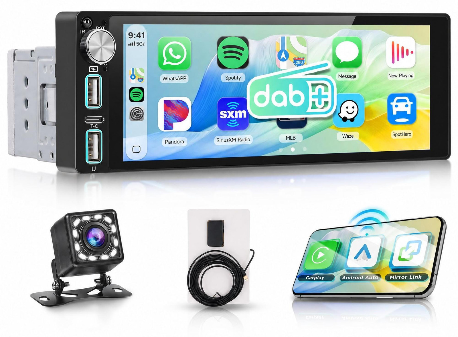 Selius DAB+/DAB Autoradio 1 Din met 6,86 inch touchscreen en Wireless Carplay