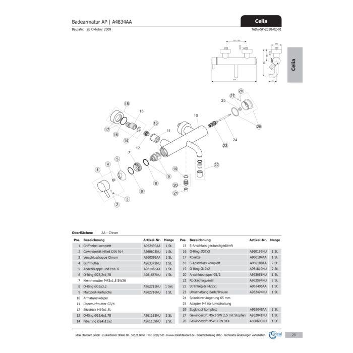 Ideal Standard Umschaltung, kpl., Bade/Brause AP A962494NU