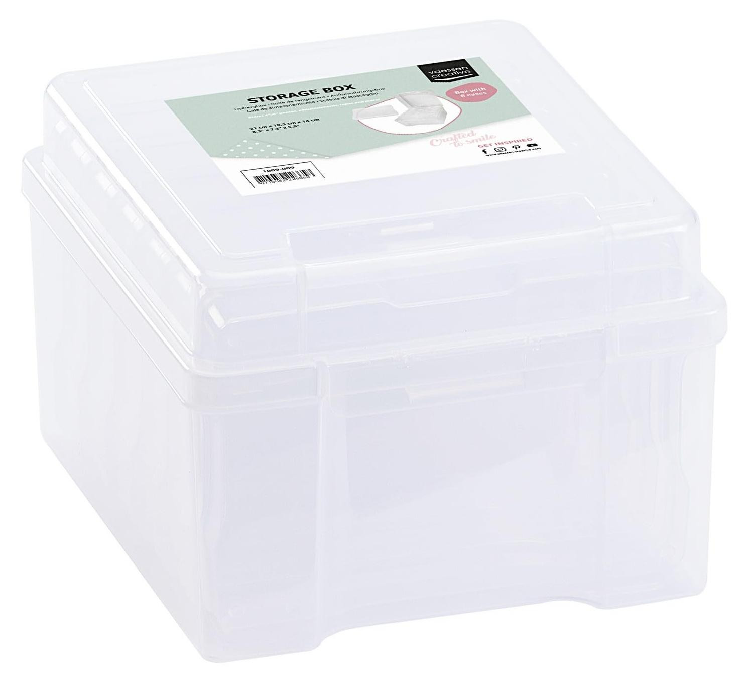 Vaessen Creative opbergbox met 16 compartimenten, transparante sorteerbox voor knutselmaterialen en sieraden
