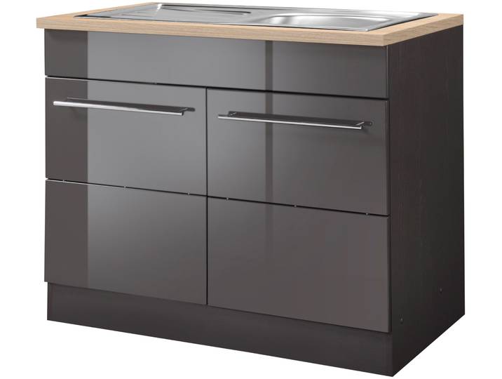 Spülenschrank KOCHSTATION KS-Wien , grau (grau hochglanz), B:100cm H:85cm T:60cm, Holzwerkstoff, MDF, Schränke, Spülenschrank, Breite 100 cm, inkl. Einbauspüle