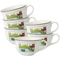 CAFÉ AU LAIT OBERTASSEN Charm & Breakfast Design Naif weiß-bunt 500 ml 6er Set