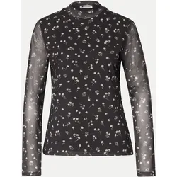 Mesh-Shirt mit Floral-Muster Schwarz 40