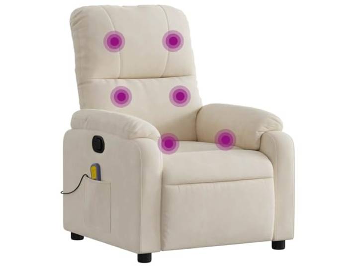 Massagesessel Beige aus Mikrofaser mit Vibration 135 Grad neigbar, 6-Punkt-Massage, Seitentasche, Rahmen aus Holz und Metall