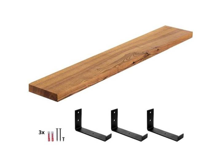 LAMO Manufaktur Étagère murale avec supports en J noirs Étagère 160cm largeur Couleur: rustique Bord: droit