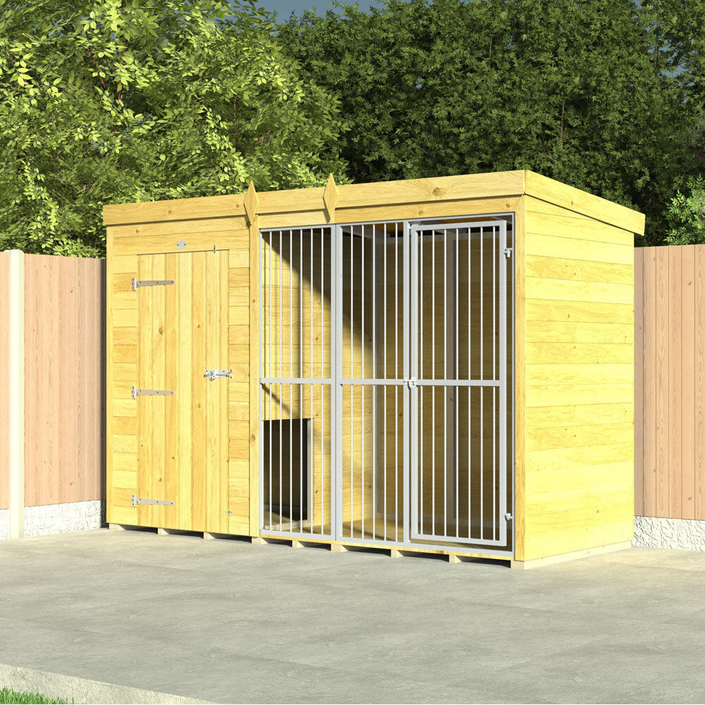 Dakota Fields Dog Kennel and Run Full Height with Bars Green 201cm H x 358cm W x 178cm D