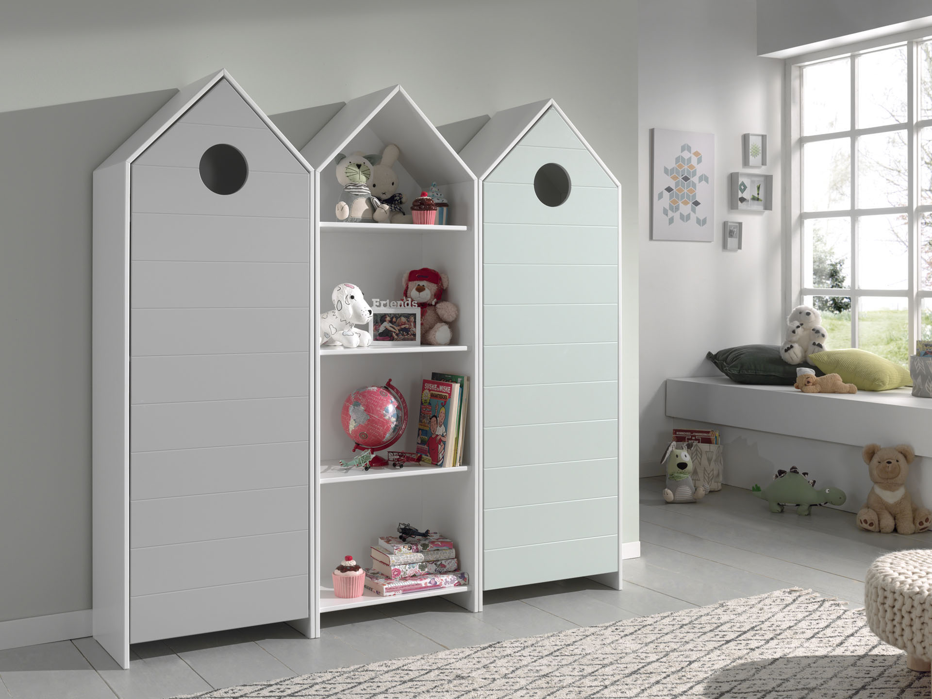 Jugendzimmer-Set VIPACK "Casami, best. aus 2 Schränken mit Drehtür, 1 Regalschrank, TOP modern", grün (weiß, mint, grau), Schlafzimmermöbel-Sets, Jugendzimmer-Set weiß, mint, grau Einheitsgröße
