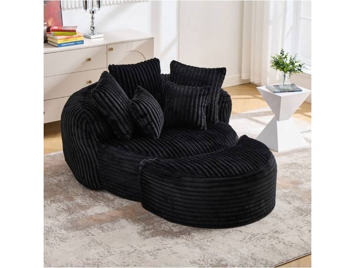 MEUBLIV Fauteuil relax rond en chenille noir avec accoudoirs et dossier grand format 1 place