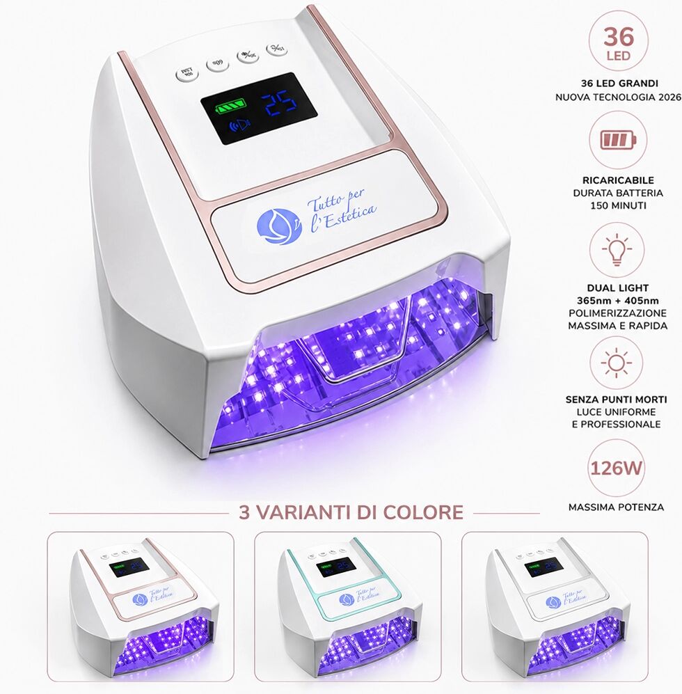 Tuttoperlestetica Lampada led manicure professionale ricaricabile per estetista onicotecnica centro estetico 126W MASTERNAIL PRO 3 colori ARGENTO