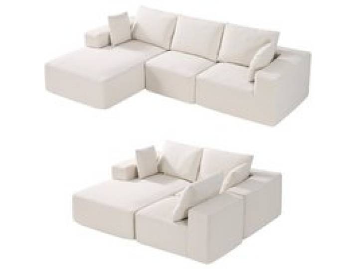 VEVOR Modulares Sofa L-förmiges Ecksofa Schlafsofa mit hochelastischem Schaumstoff & hoher Dichte, gepolstertes Cordsofa (545 kg belastbar / 265 cm lang) mit Kissen für Wohnzimmer Apartment Beige