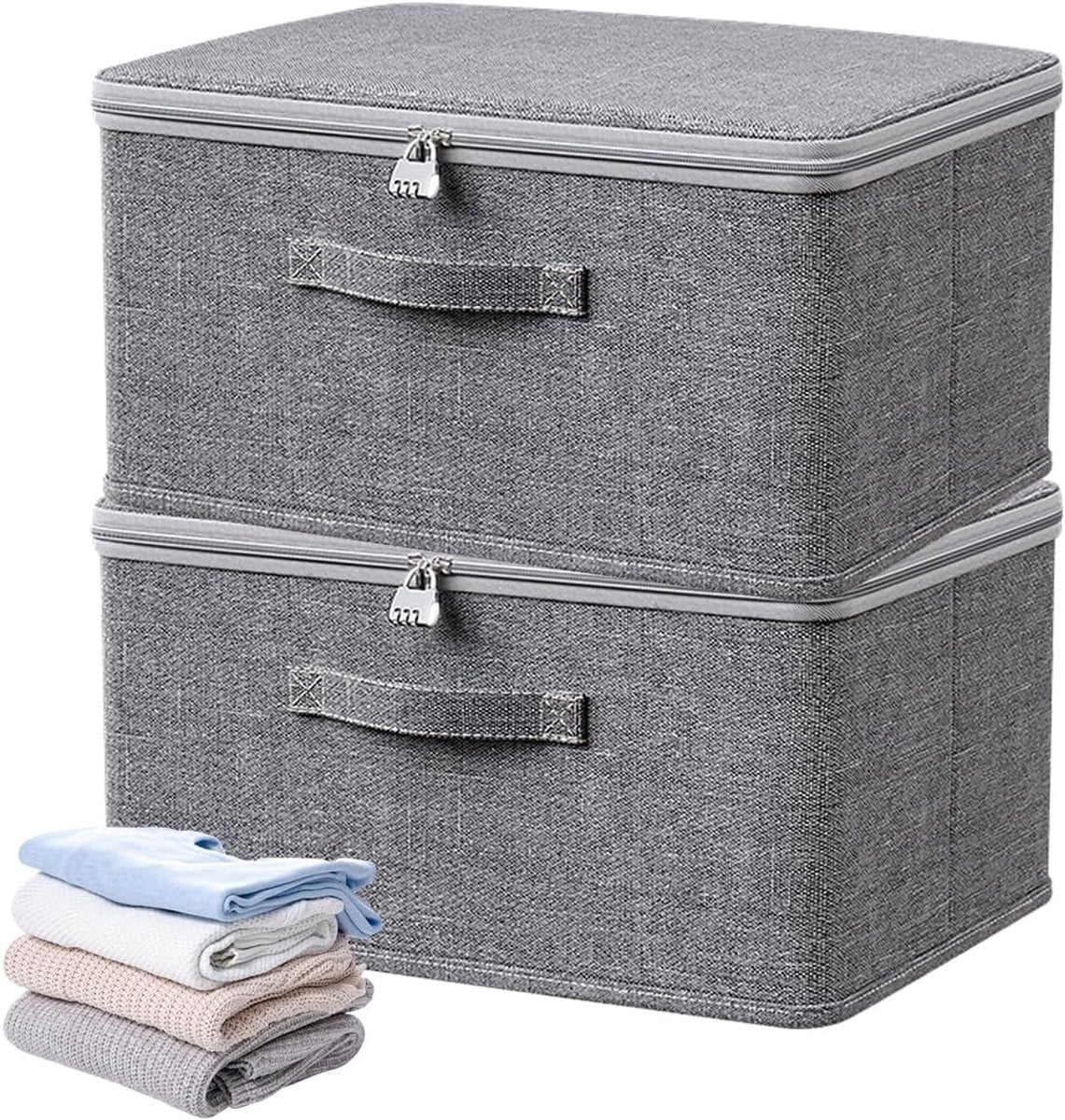 Grijze opbergbox met deksel en slot van textiel voor volwassenen
