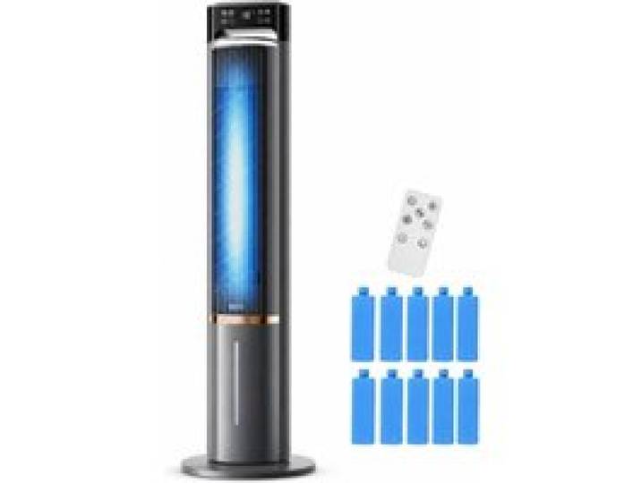 Rafraîchisseur d’air tour LINGCC 75 W télécommande 3 vitesses minuterie 12 h 8 blocs réfrigérants noir