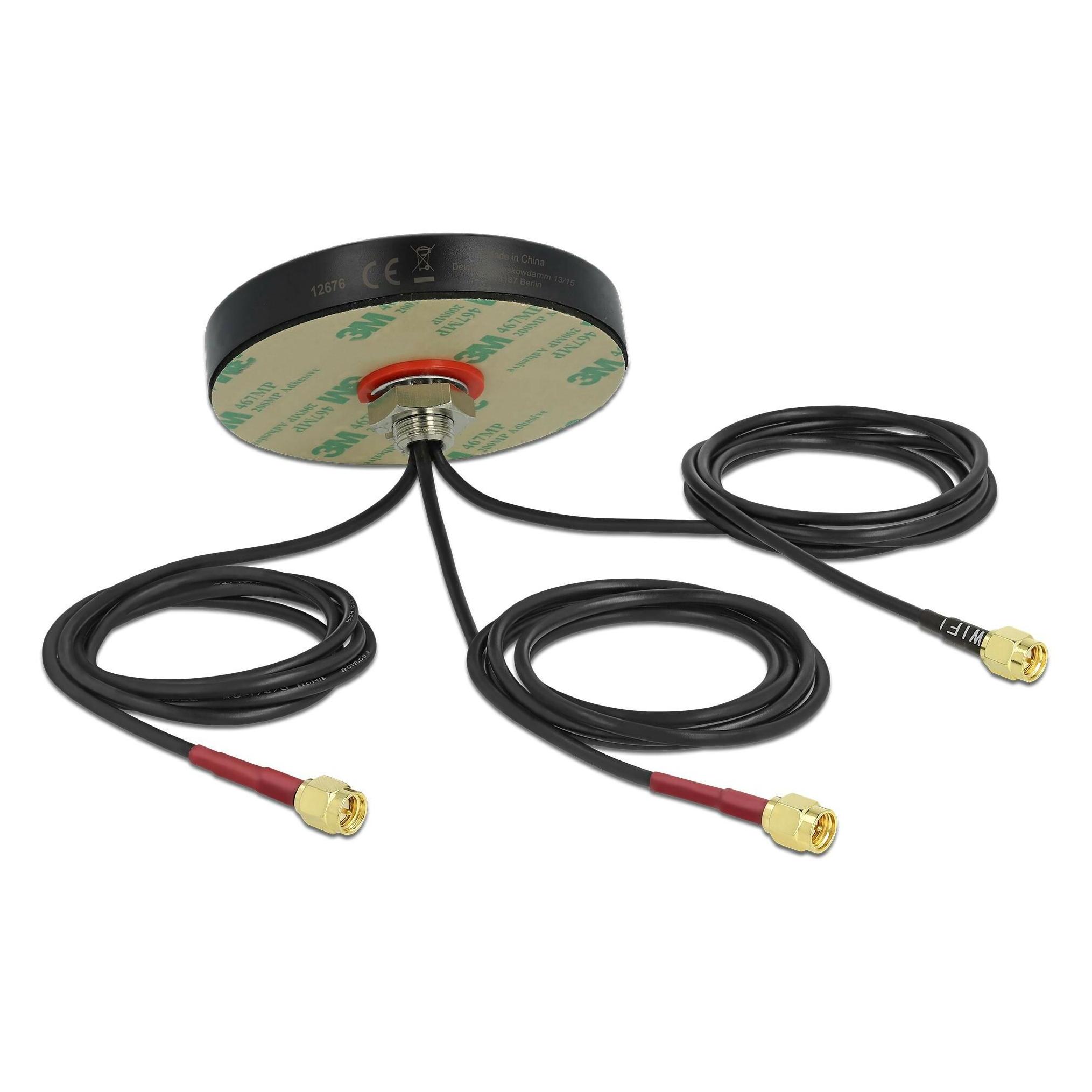 Delock LTE/WLAN/GPS-Antenne Dach, 3xSMA, 1m Kabel 2 dBi (12676)