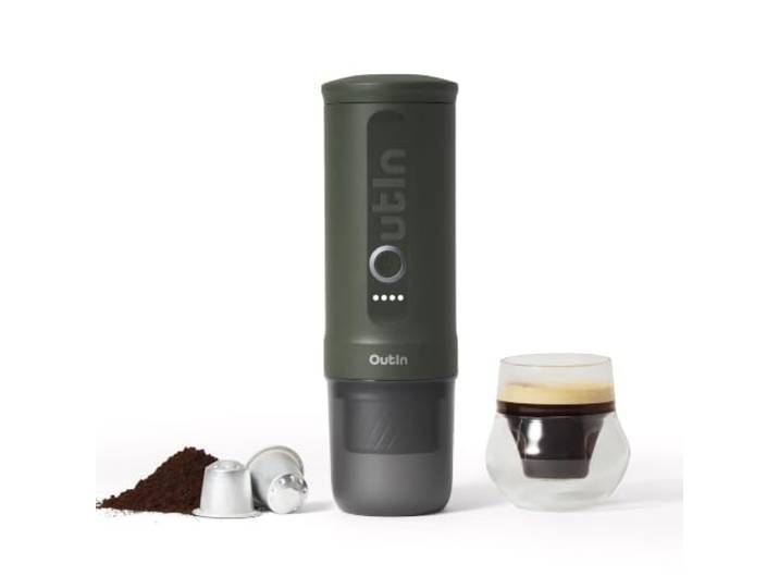 OutIn Nano 2 Tragbare Elektrische Espressomaschine, Reisekaffeemaschine Schnellheizung, 45 W USB-C-Schnellladen, für Kaffeepulver & NS-Kapseln, Camping, Wohnmobil, Wandern & Büro, Forest Green