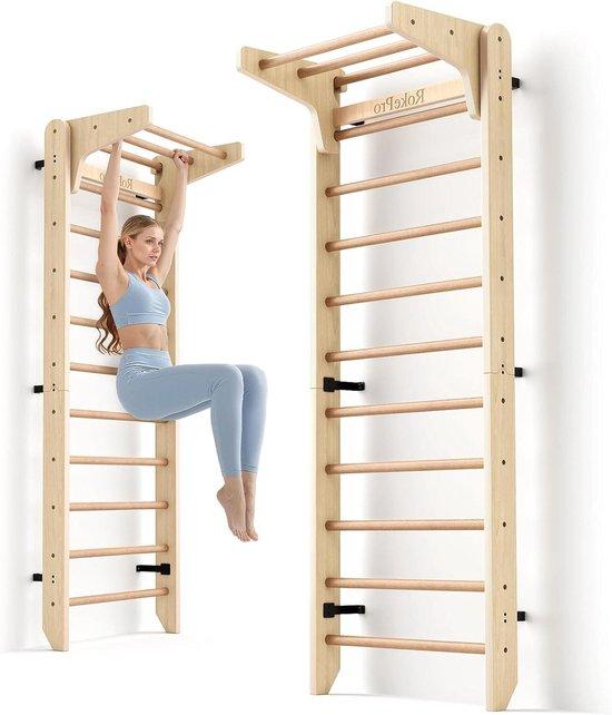 Turnleiter - Wandrek aus Holz - Indoor-Fitnessstudio - Vielseitige Übungen - 88 cm hoch - Aus natürlichem Holz