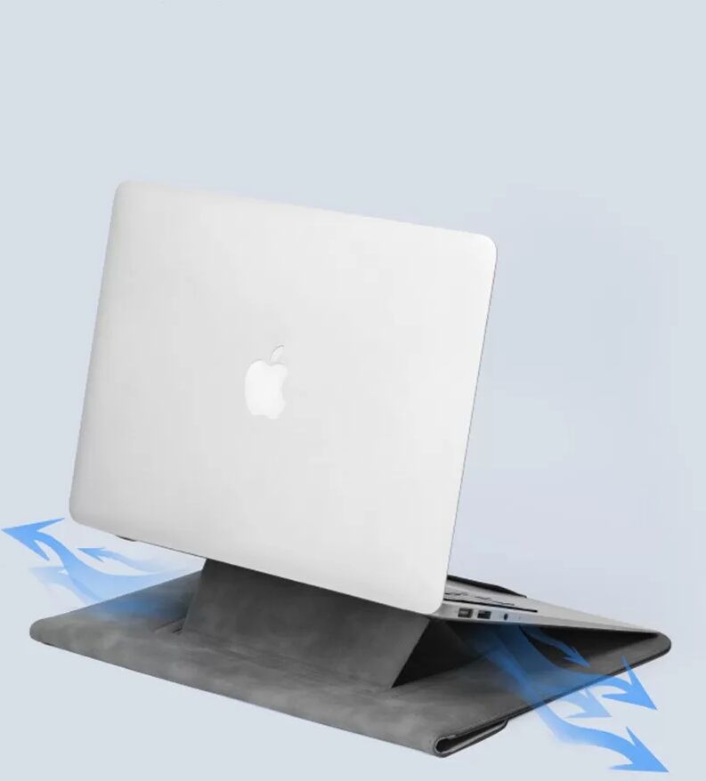 INF 13.3/14 Zoll Universal Laptop Hülle mit Ständer - Graues PU-Leder