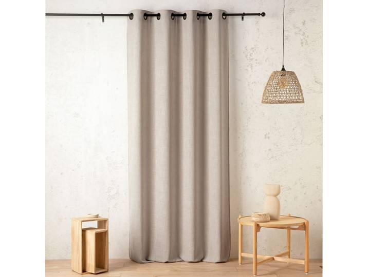 Rideau tamisant - effet lin authentique polyester beige 240 x 145