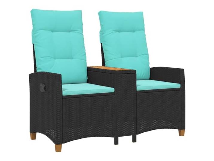 Lehnstuhl mit Tisch 2 Plätzen 126 x 65 x 112 cm Polyratan Schwarz Verstellbare Rückenlehne mit mehreren Positionen, integrierter Tisch, abnehmbares Kissen mit Reißverschluss