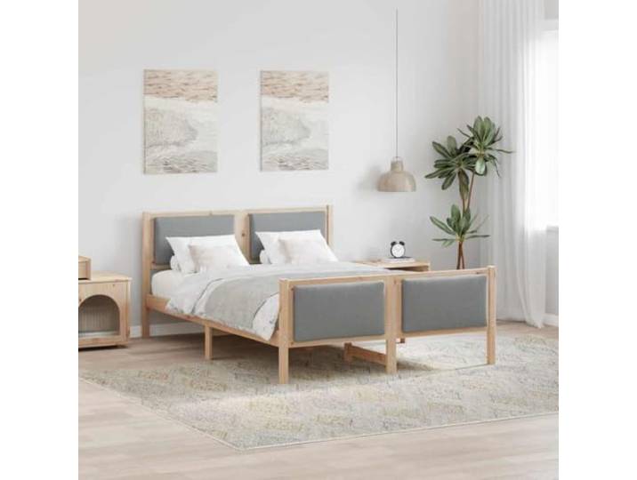Kiefernholz Bettrahmen modern Schlafzimmer 140 x 190 cm Braun Bettrahmen mit Kopfteil Hellgrau 140 x 190 cm Stoff Polsterbett mit Lattenrost Kiefernholz, gepolstertes Bettgestell mit