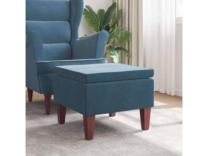 NLQMSU Hocker Samt blau mit Holzbeinen, kompakte Fußstütze Weicher blauer Samt, stabile Holzfüße, gepolsterte Sitzfläche, max. 110 kg, Wohnzimmer oder Eingangsbereich