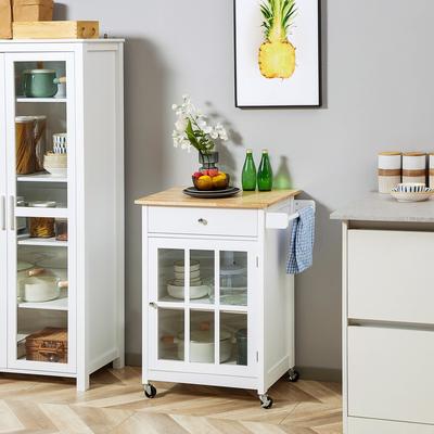 GREATPLANINC Rolling Cart with Drawer and Glass Door, Kitchen Island with Adjustable Shelf, Kitchen Cabinet with Towel Rack