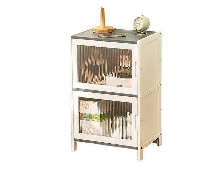 YANG11FAN Vielseitig Nachttisch, minimalistisches Regal, mit Aufbewahrung Einfache Möbel aus Holz mit Glastür(Weiß)