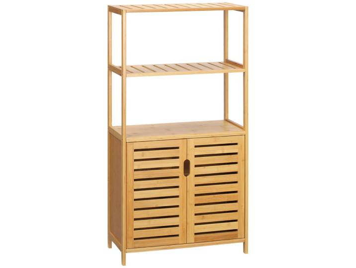 Kleankin Badezimmerschrank Bambus Naturholz, Naturfarben, Holz, Echtholz,Bambus, 2 Fächer, 30x120x60 cm, Badezimmer, Badezimmerschränke, Midischränke