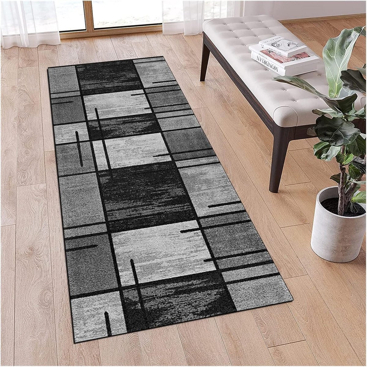 Vintage Grijze Loper voor Hal, Gang en Keuken - Polyester Antislip Tapijt