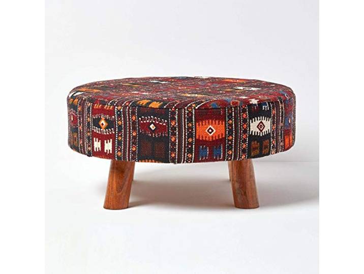 Homescapes Kilim Stoff Sitzhocker Fußhocker Schemel 62 x 62 x 32 cm mit bedrucktem Baumwoll Bezug und Holzbeinen