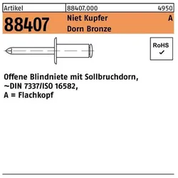 Nieten, Blindniete R 88407 Flachkopf 4 x 8 Niet Kupfer/Dorn Bronze